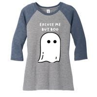 Excuse Me But Boo Cute Ghost Halloween Funny Spooky Season Women's Tri-Blend 3/4-Sleeve Raglan Shirt