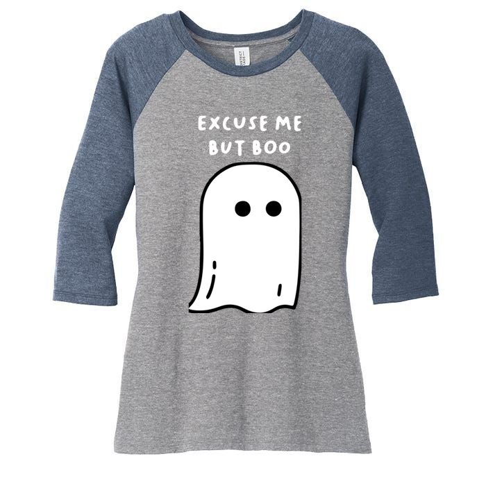 Excuse Me But Boo Cute Ghost Halloween Funny Spooky Season Women's Tri-Blend 3/4-Sleeve Raglan Shirt