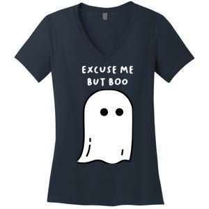 Excuse Me But Boo Cute Ghost Halloween Funny Spooky Season Women's V-Neck T-Shirt