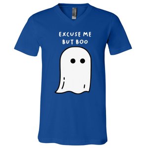 Excuse Me But Boo Cute Ghost Halloween Funny Spooky Season Funny V-Neck T-Shirt