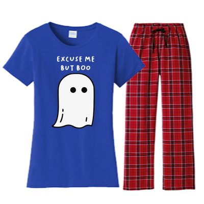 Excuse Me But Boo Cute Ghost Halloween Funny Spooky Season Funny Women's Flannel Pajama Set