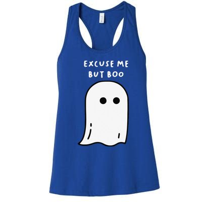 Excuse Me But Boo Cute Ghost Halloween Funny Spooky Season Funny Women's Racerback Tank