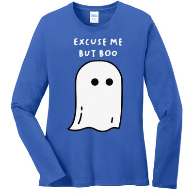 Excuse Me But Boo Cute Ghost Halloween Funny Spooky Season Funny Ladies Long Sleeve Shirt