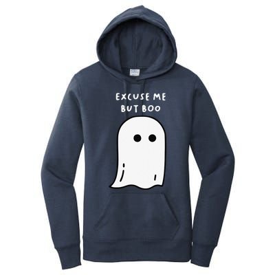 Excuse Me But Boo Cute Ghost Halloween Funny Spooky Season Funny Women's Pullover Hoodie