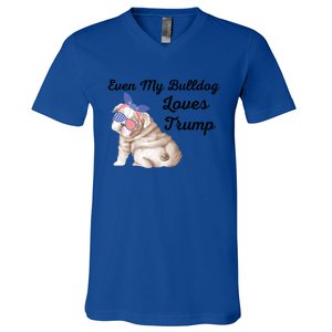 Even My Bulldog Dog Loves Trump The Felon 2024 Us Election Cute Gift V-Neck T-Shirt