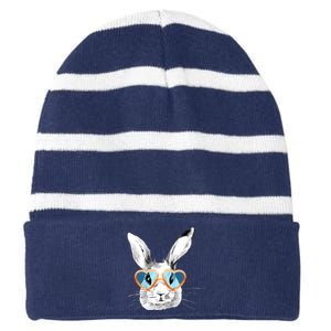 Easter Male Bunny Cute Holiday Striped Beanie with Solid Band