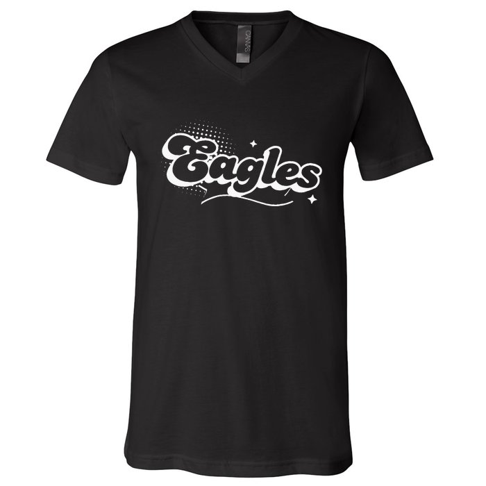 Eagles Mascot Back To School Spirit Sport Fans Game V-Neck T-Shirt