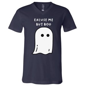 Excuse Me But Boo Cute Ghost Halloween Funny Spooky Season V-Neck T-Shirt