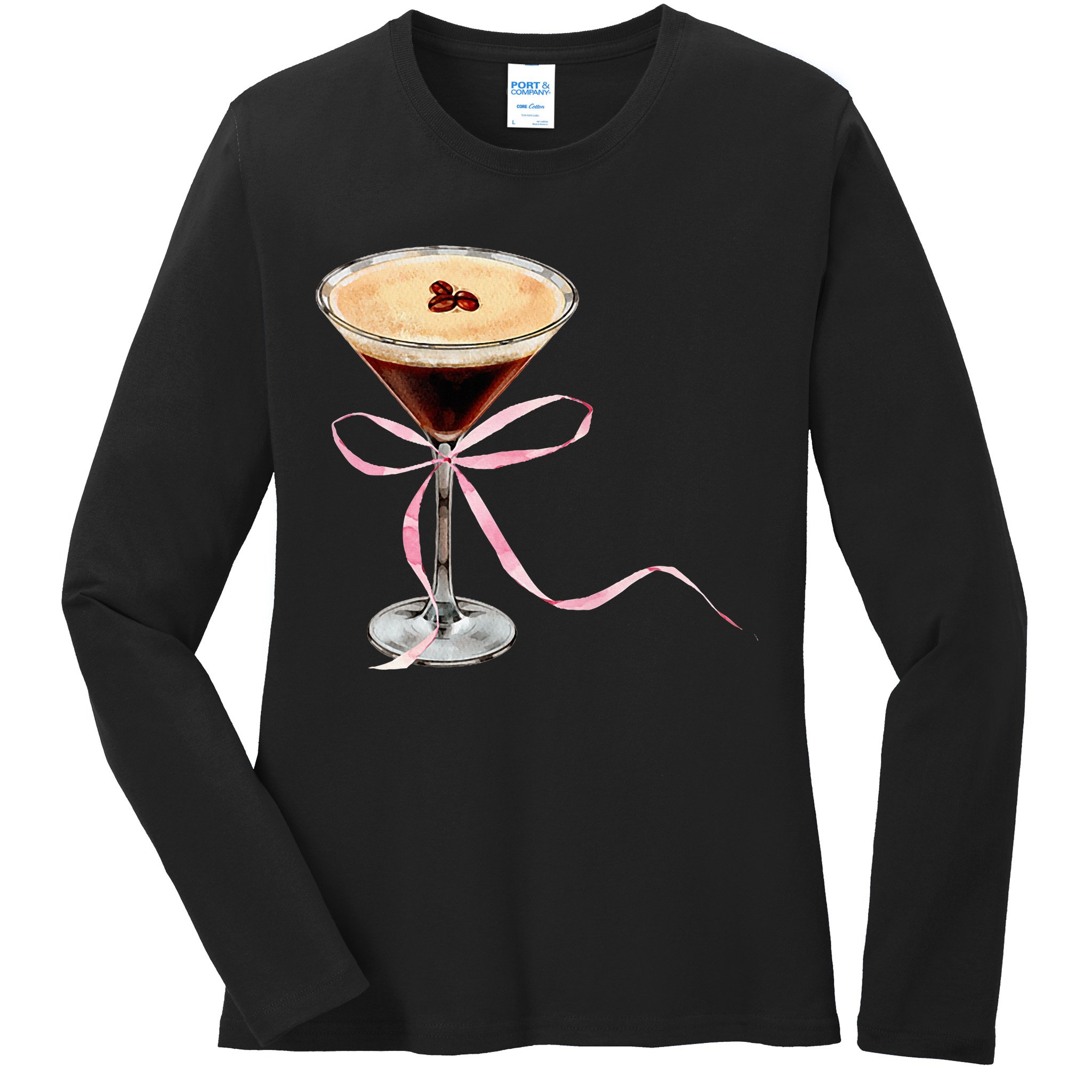 Espresso Martini Bow Graphic Ladies Long Sleeve Shirt