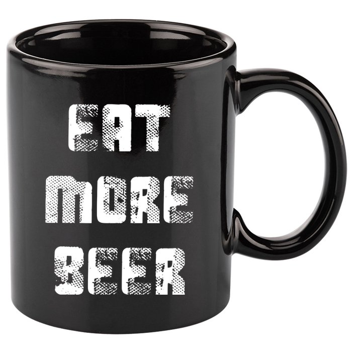 Eat More Beer Distressed Funny Drinking 11oz C Handle Ceramic Mug