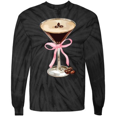 Espresso Martini Bow Graphic For Girl Women Tie-Dye Long Sleeve Shirt