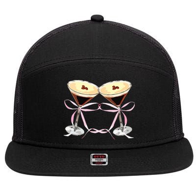 Espresso Martini Bow Graphic For Girl Women 7 Panel Mesh Trucker Snapback Hat