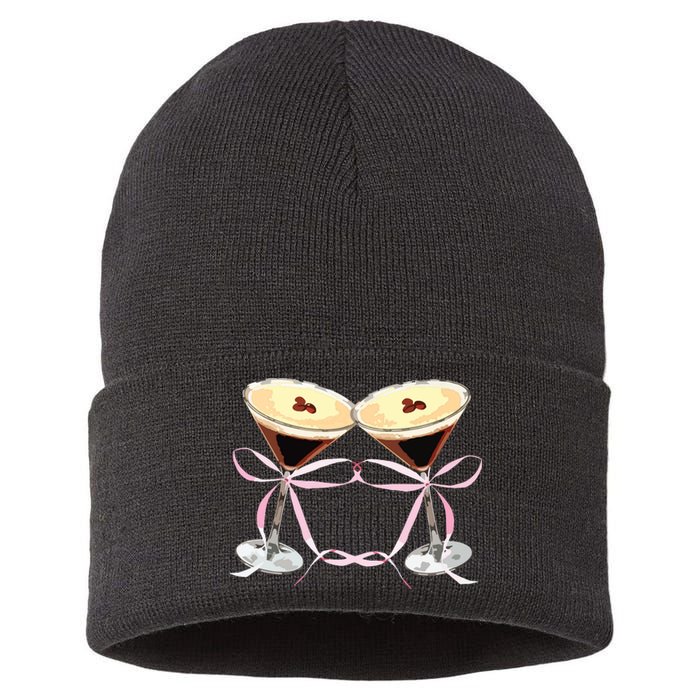 Espresso Martini Bow Graphic For Girl Women Sustainable Knit Beanie