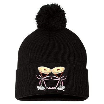 Espresso Martini Bow Graphic For Girl Women Pom Pom 12in Knit Beanie