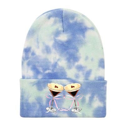 Espresso Martini Bow Graphic For Girl Women Tie Dye 12in Knit Beanie