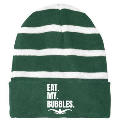 Eat My Bubbles For Swim Team Striped Beanie with Solid Band