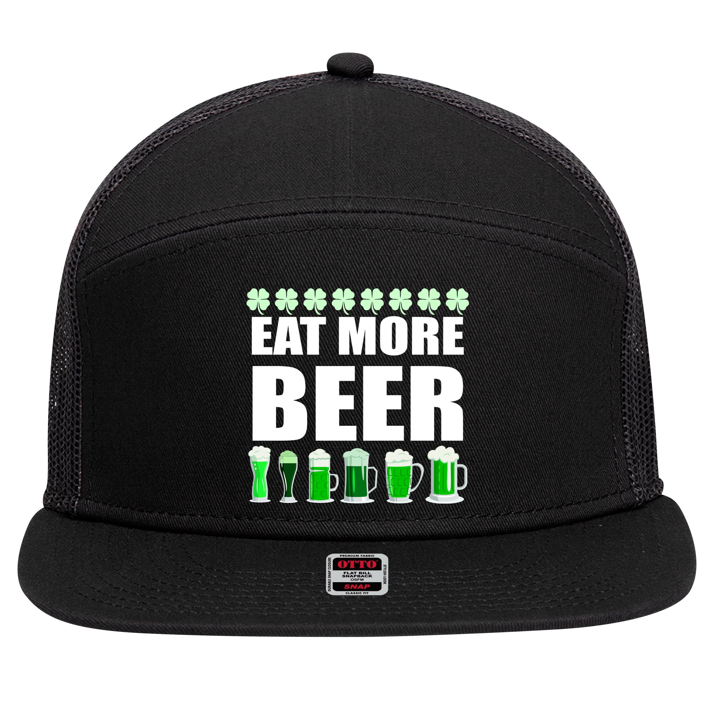 Eat More Beer St. Patrick's Day Irish Clover Green Beer 7 Panel Mesh Trucker Snapback Hat