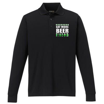 Eat More Beer St. Patrick's Day Irish Clover Green Beer Performance Long Sleeve Polo