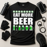Eat More Beer St. Patrick's Day Irish Clover Green Beer Cooling Performance Crew T-Shirt