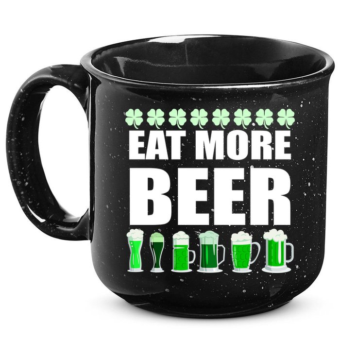 Eat More Beer St. Patrick's Day Irish Clover Green Beer 15oz Campfire Ceramic Mug