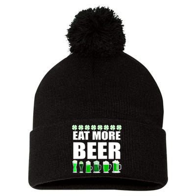 Eat More Beer St. Patrick's Day Irish Clover Green Beer Pom Pom 12in Knit Beanie