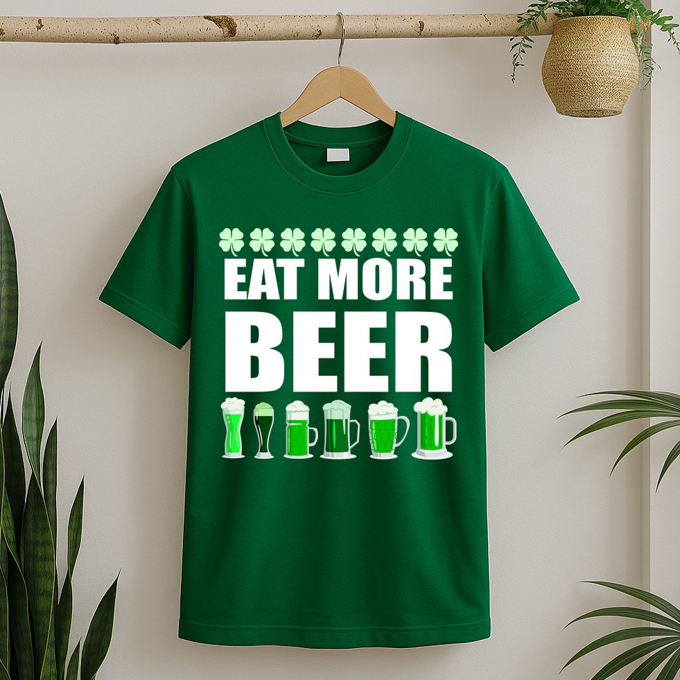 Eat More Beer St. Patrick's Day Irish Clover Green Beer T-Shirt