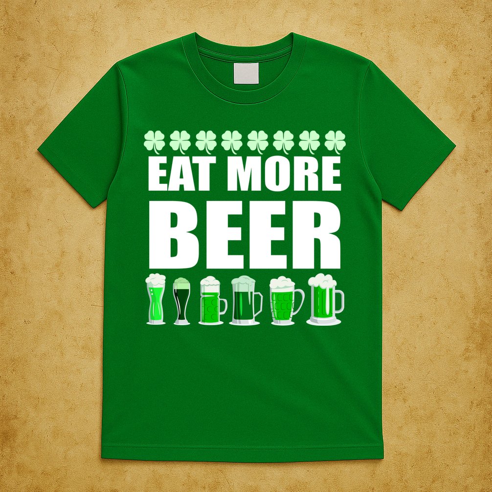 Eat More Beer St. Patrick's Day Irish Clover Green Beer T-Shirt