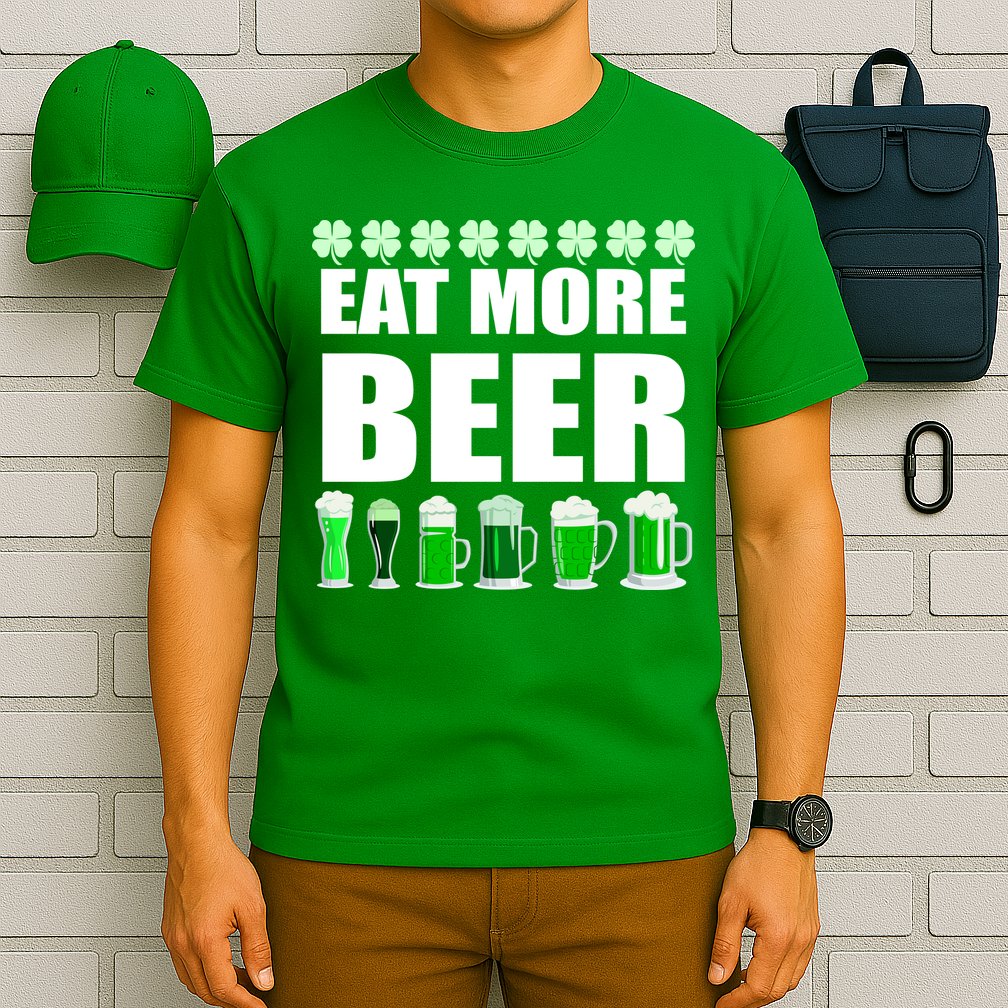 Eat More Beer St. Patrick's Day Irish Clover Green Beer T-Shirt