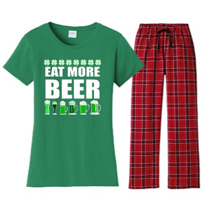 Eat More Beer St. Patrick's Day Irish Clover Green Beer Women's Flannel Pajama Set