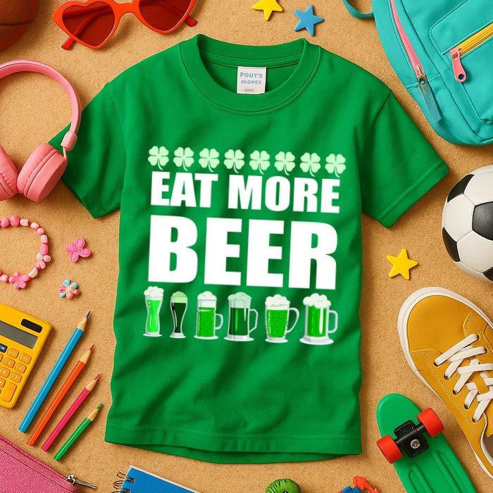 Eat More Beer St. Patrick's Day Irish Clover Green Beer Kids T-Shirt