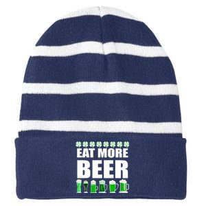 Eat More Beer St. Patrick's Day Irish Clover Green Beer Striped Beanie with Solid Band