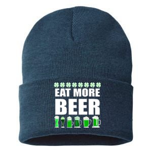 Eat More Beer St. Patrick's Day Irish Clover Green Beer Sustainable Knit Beanie