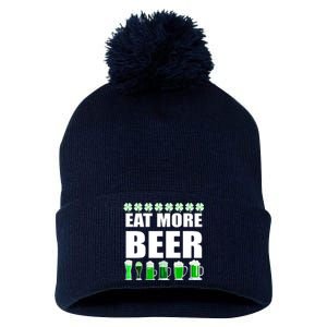 Eat More Beer St. Patrick's Day Irish Clover Green Beer Pom Pom 12in Knit Beanie