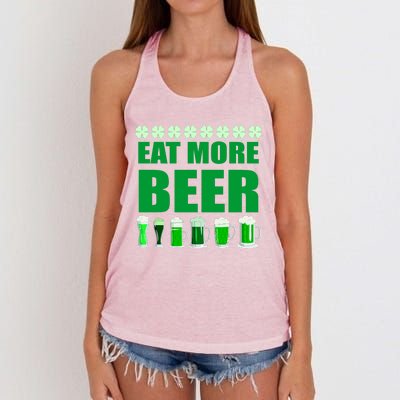 Eat More Beer St. Patrick's Day Irish Clover Green Beer Women's Knotted Racerback Tank