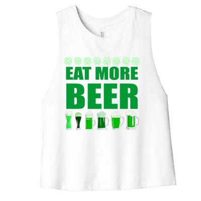 Eat More Beer St. Patrick's Day Irish Clover Green Beer Women's Racerback Cropped Tank