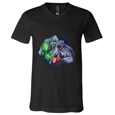 Epic Monster Boxing Battle V-Neck T-Shirt