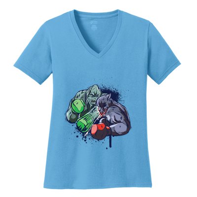 Epic Monster Boxing Battle Women's V-Neck T-Shirt