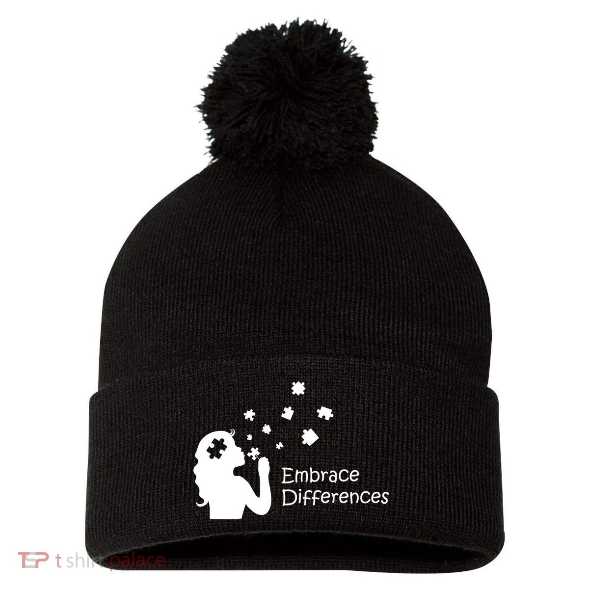 Embrace Differences Pom Pom 12in Knit Beanie