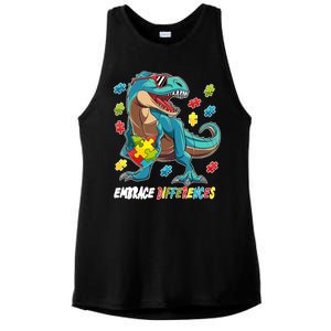 Embrace Differences Autism Awareness Dino Ladies PosiCharge Tri-Blend Wicking Tank