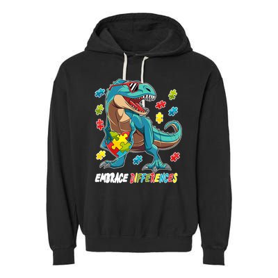 Embrace Differences Autism Awareness Dino Garment-Dyed Fleece Hoodie