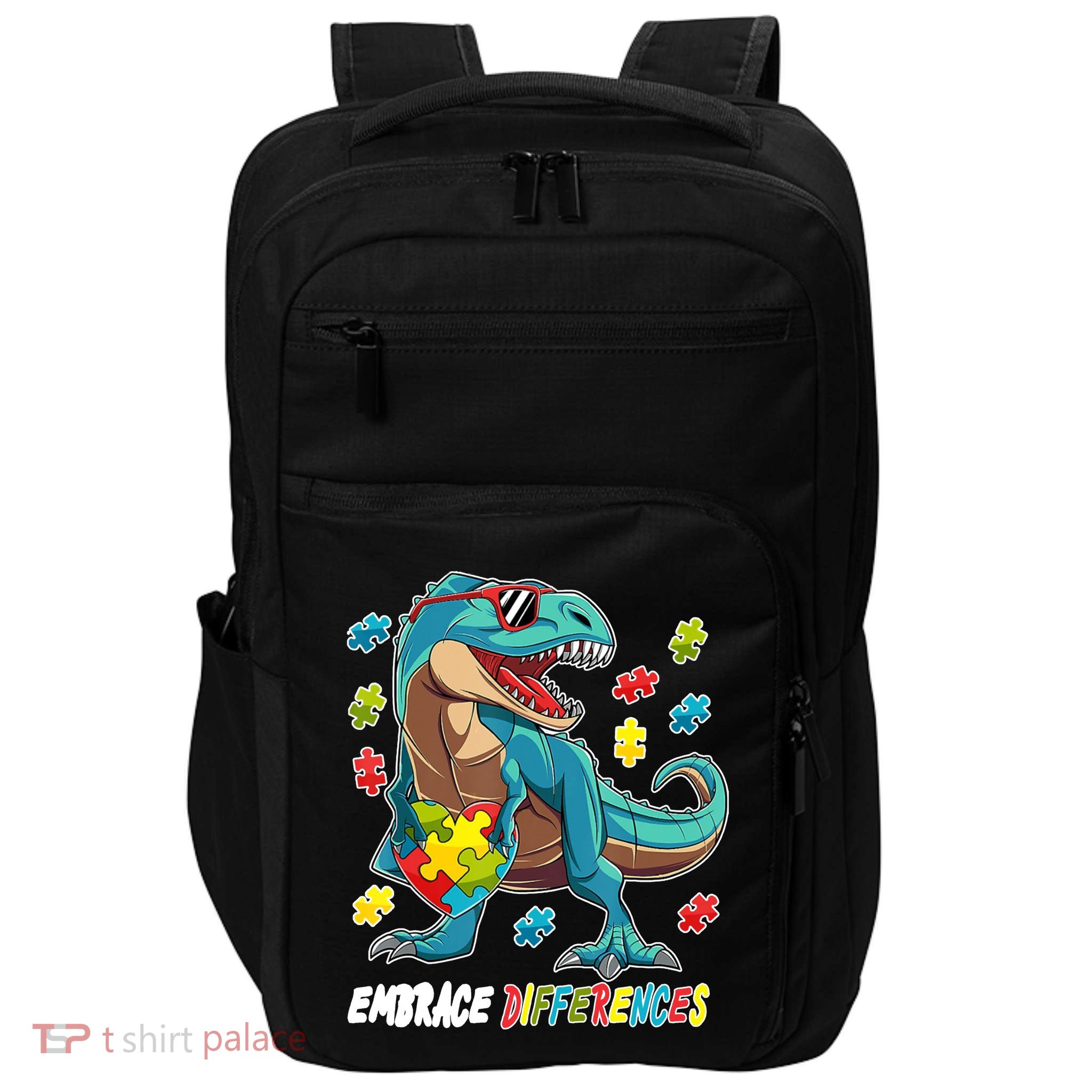 Embrace Differences Autism Awareness Dino Impact Tech Backpack