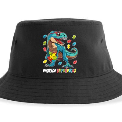 Embrace Differences Autism Awareness Dino Sustainable Bucket Hat