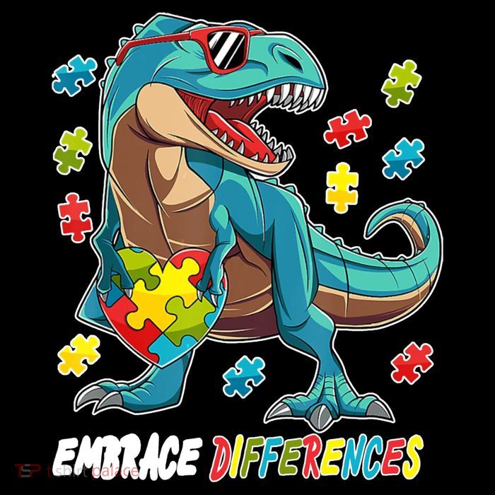 Embrace Differences Autism Awareness Dino Youth Performance Sprint T-Shirt
