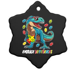 Embrace Differences Autism Awareness Dino Ceramic Star Ornament