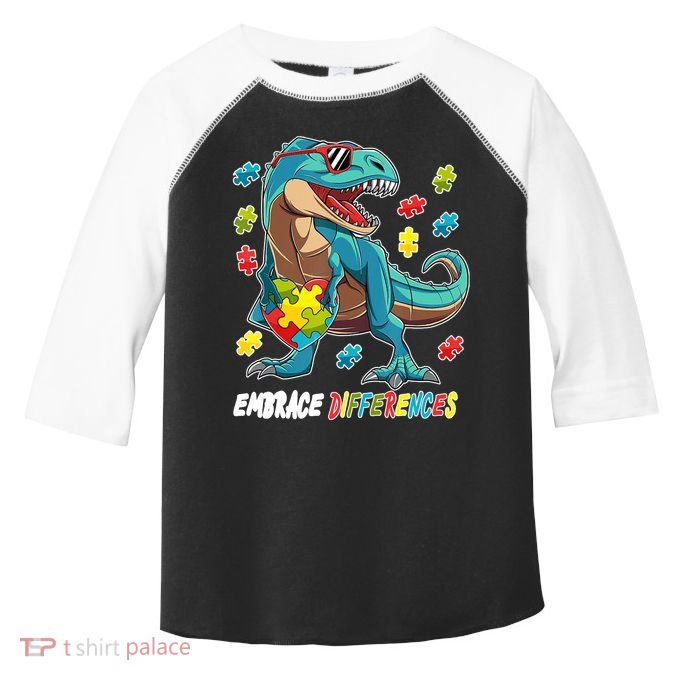 Embrace Differences Autism Awareness Dino Toddler Fine Jersey T-Shirt