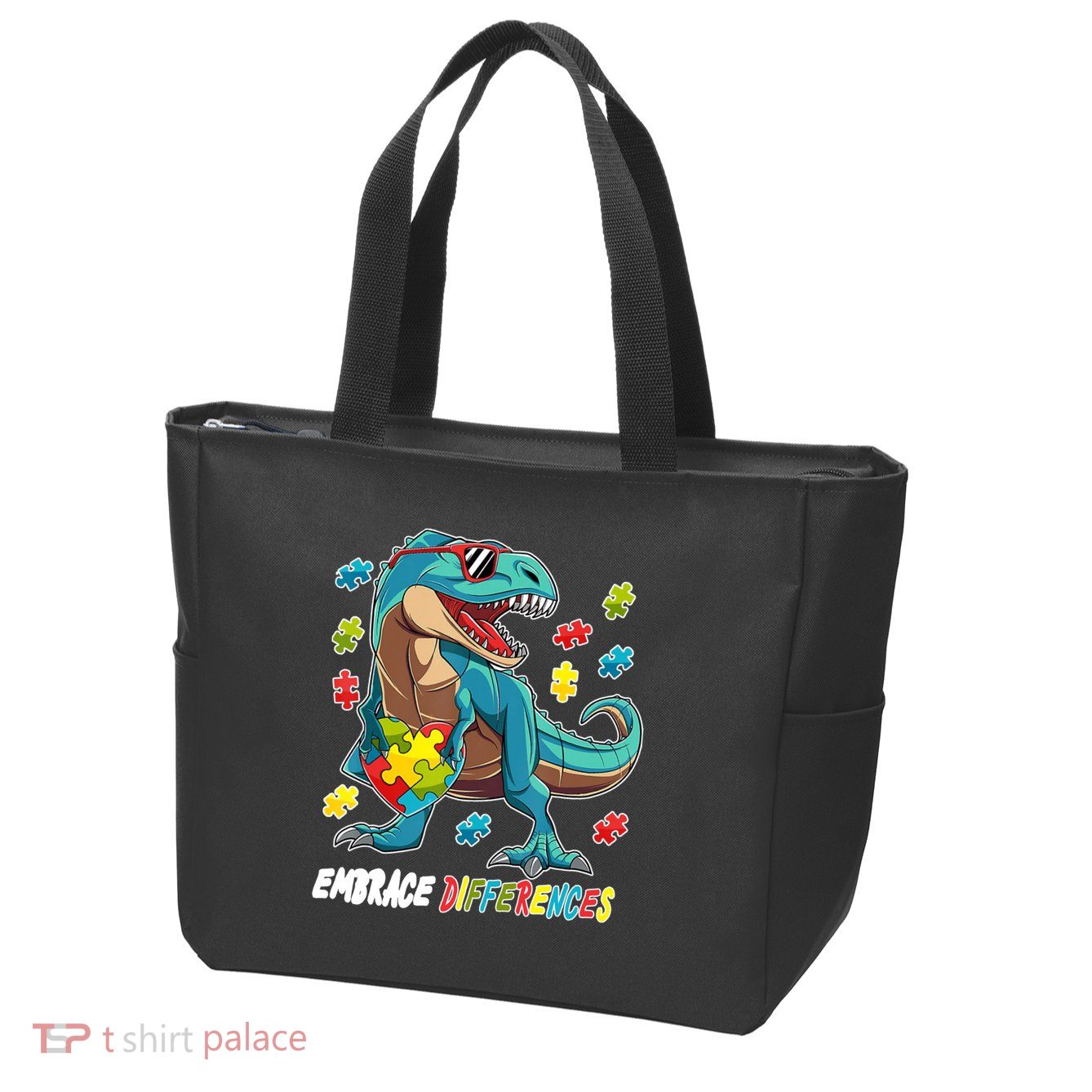 Embrace Differences Autism Awareness Dino Zip Tote Bag