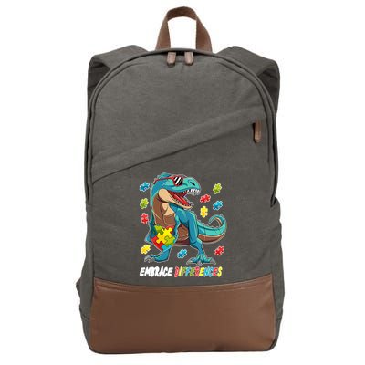 Embrace Differences Autism Awareness Dino Cotton Canvas Backpack