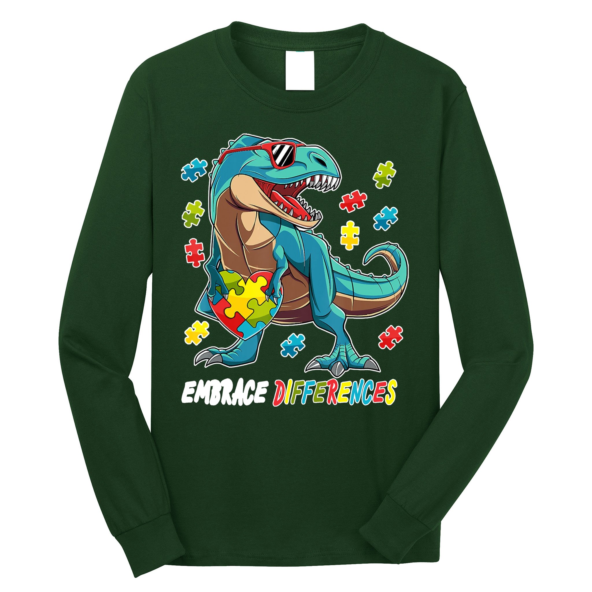 Embrace Differences Autism Awareness Dino Long Sleeve Shirt