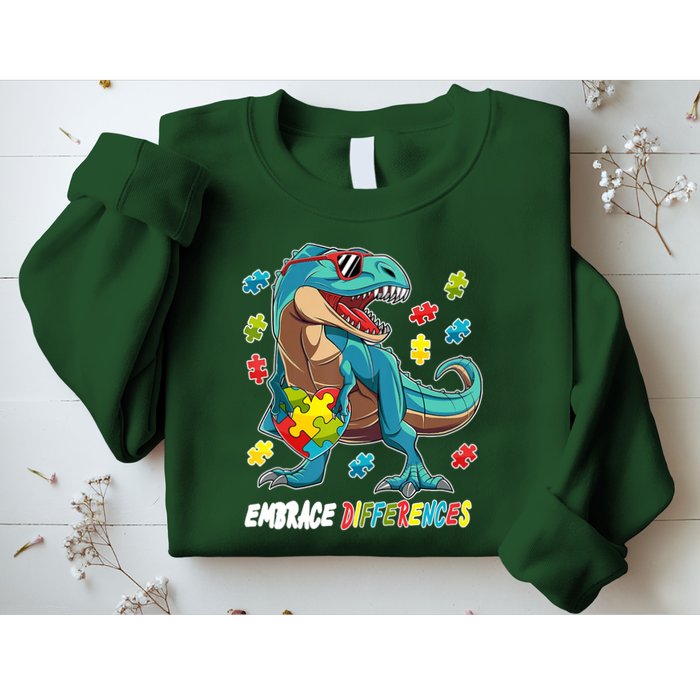 Embrace Differences Autism Awareness Dino Sweatshirt