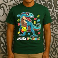 Embrace Differences Autism Awareness Dino T-Shirt